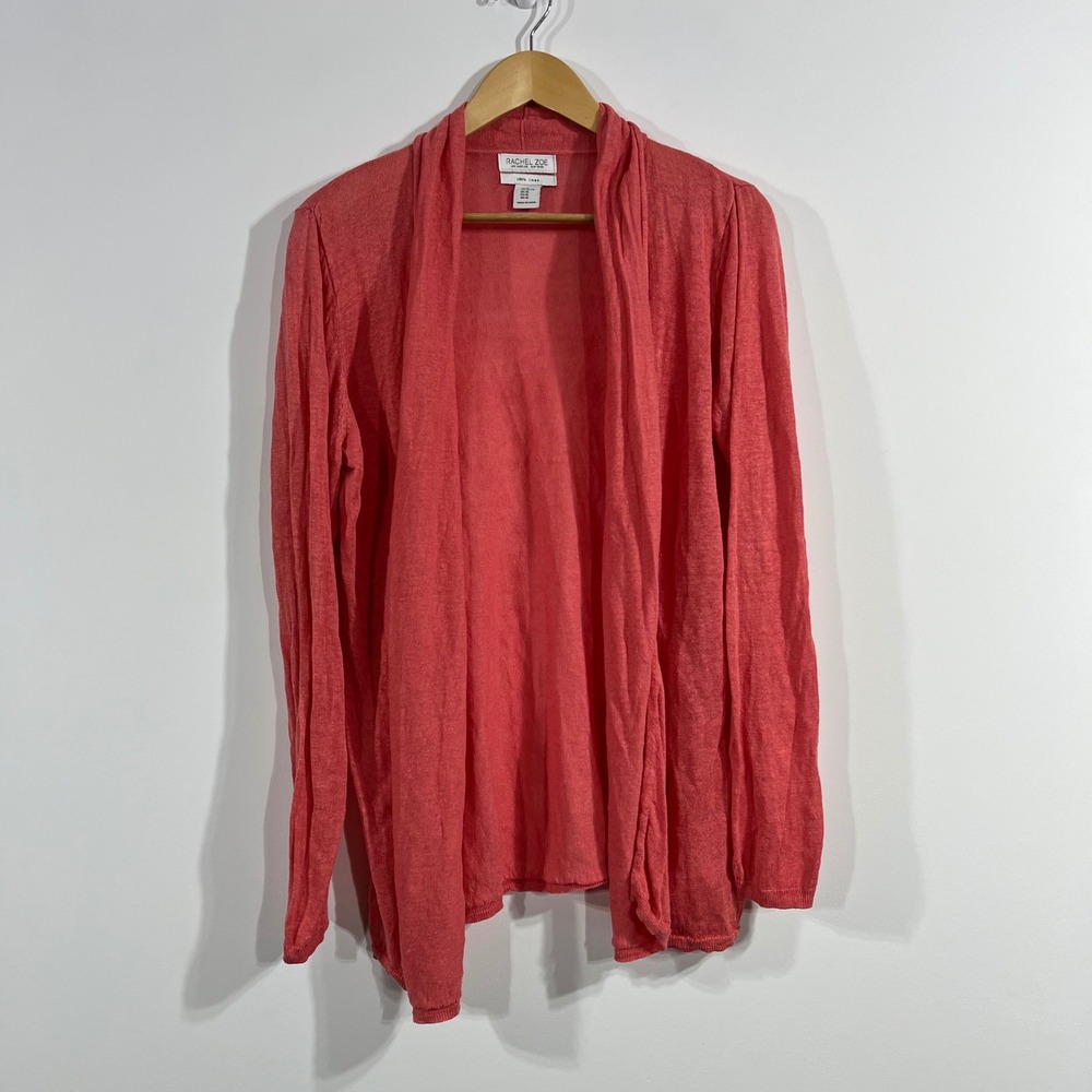 Rachel Zoe Resort Pink 100% Linen Open Front‎ Draped Cardigan Sweater Womens XL